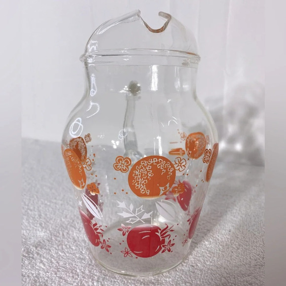 Vintage Tomato Orange Fruit Print Glass Pitcher - Picture 7 of 12